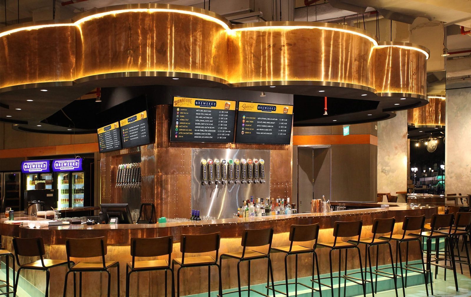 Brewerkz copper taps bar